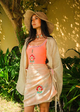 Linen Coral Wrap Skirt
