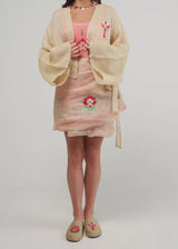 Linen Coral Wrap Skirt